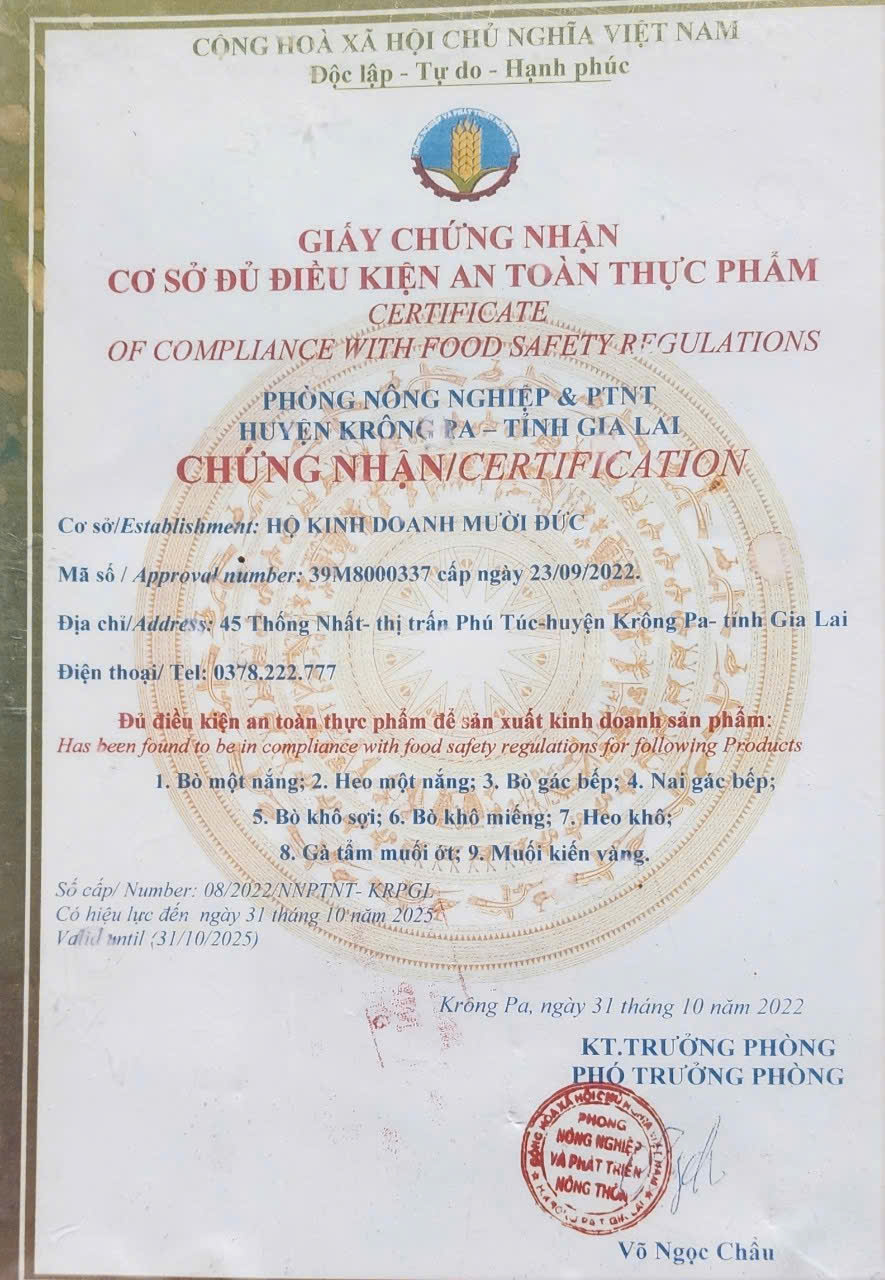Giấy chứng nhận của Hộ kinh doanh Mười Đức